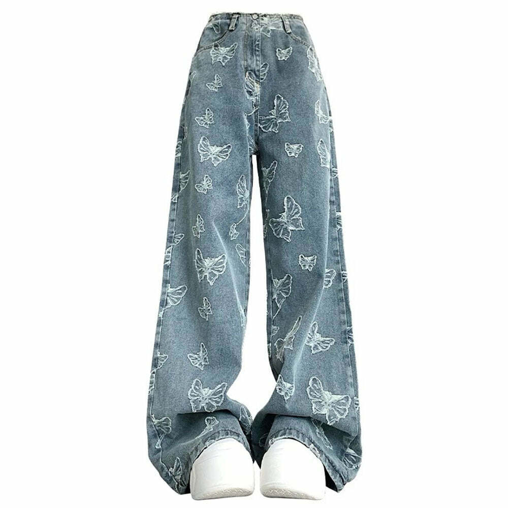 Y2K Fashion Butterfly Aesthetic Wide Leg Jeans for Trendy Outfits