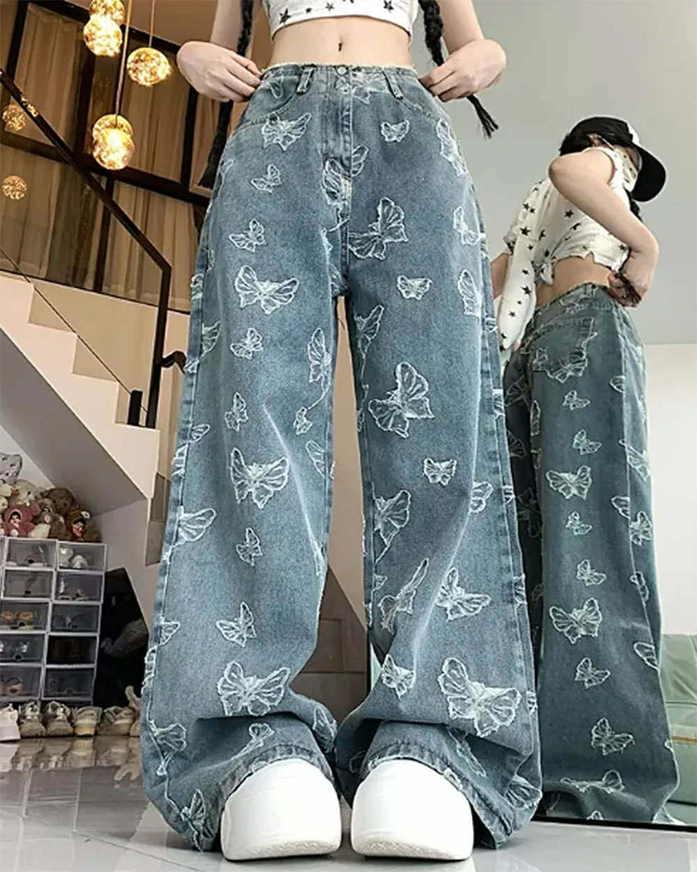 Y2K Fashion Butterfly Aesthetic Wide Leg Jeans for Trendy Outfits