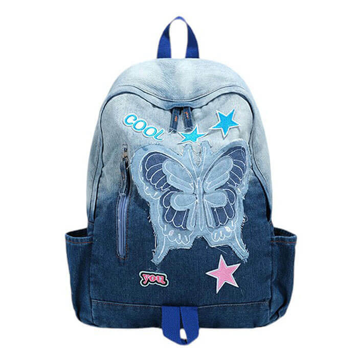 Y2K Fashion Butterfly Denim Backpack - Cute Pastel Goth & Grunge Aesthetic