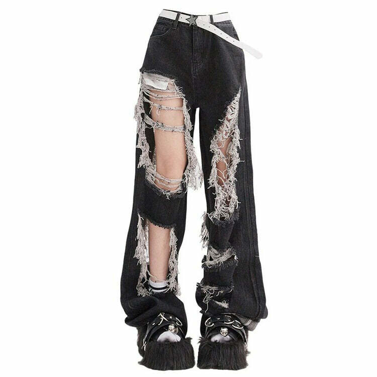 Y2K Fashion Downtown Girl Aesthetic Distressed Jeans for Trendy Looks