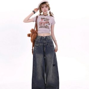 Y2K Fashion Extreme Wide-Leg Baggy Jeans for Grunge & Coquette Aesthetic