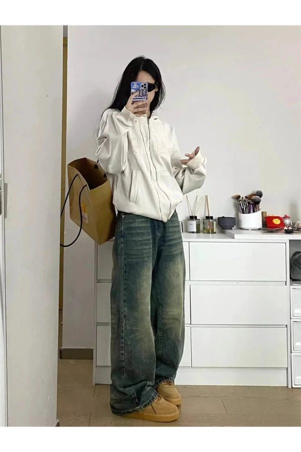 Y2K Fashion Fall Washed Low-Rise Baggy Jeans for Grunge & Coquette Aesthetic