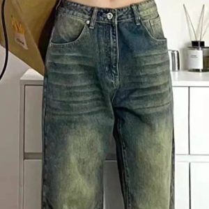 Y2K Fashion Fall Washed Low-Rise Baggy Jeans for Grunge & Coquette Aesthetic