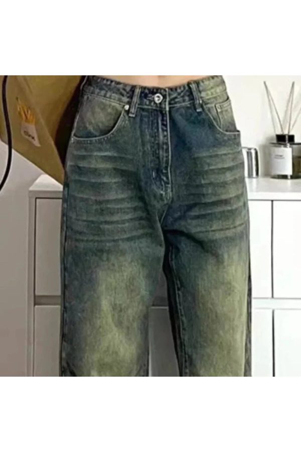 Y2K Fashion Fall Washed Low-Rise Baggy Jeans for Grunge & Coquette Aesthetic