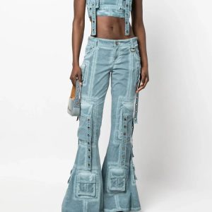 Y2K Fashion Hybrid Harness Split Jeans for Grunge & Coquette Aesthetic