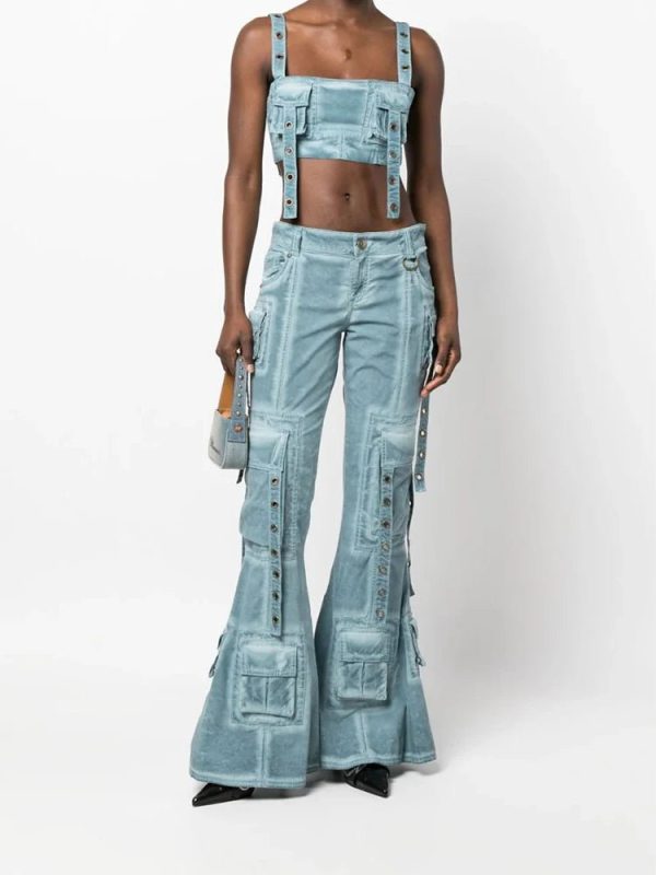 Y2K Fashion Hybrid Harness Split Jeans for Grunge & Coquette Aesthetic