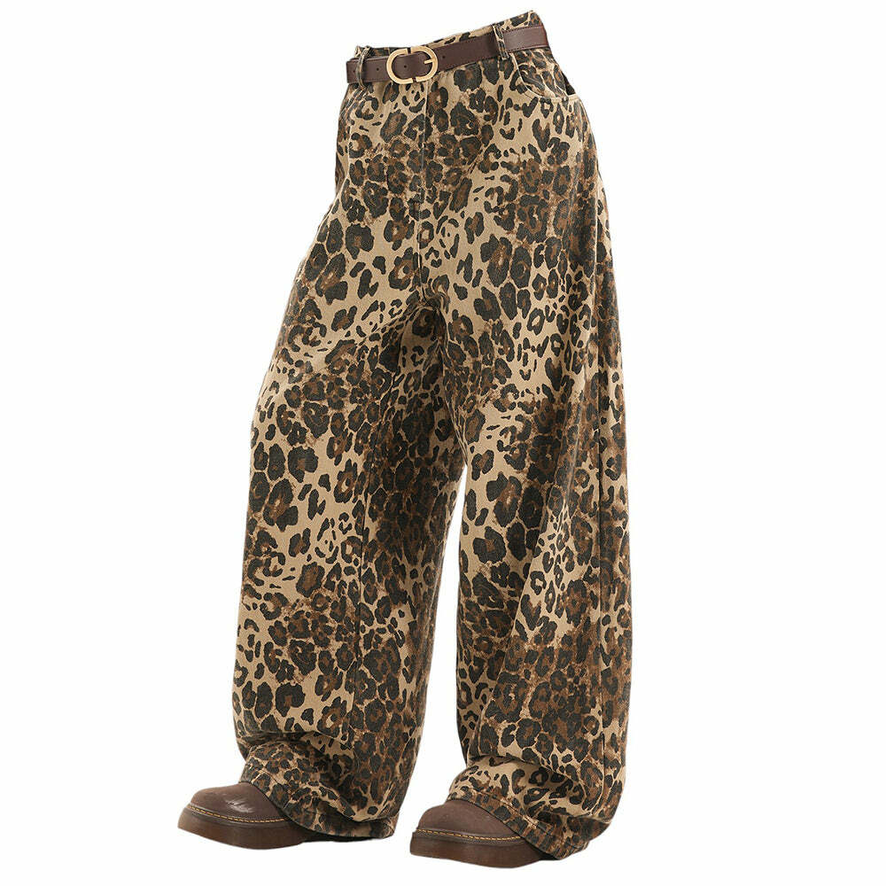 Y2K Fashion Leopard Print Wide-Leg Pants for Coquette & Grunge Aesthetic