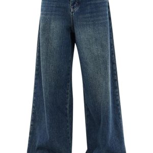 Y2K Fashion Oversized Dark Wash Wide-Leg Jeans for Grunge Aesthetic