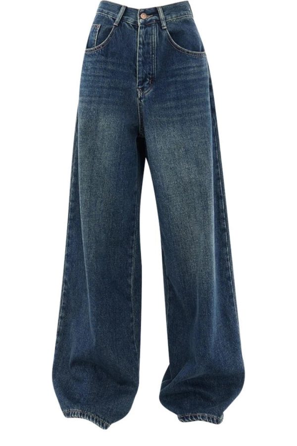 Y2K Fashion Oversized Dark Wash Wide-Leg Jeans for Grunge Aesthetic