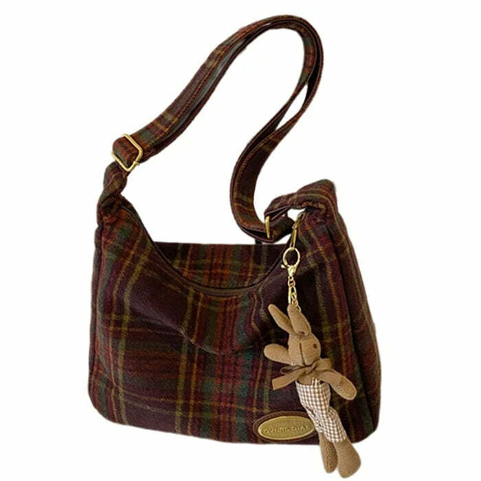 Y2K Fashion Plaid Shoulder Bag - Cute Aesthetic Accessory for Outfits