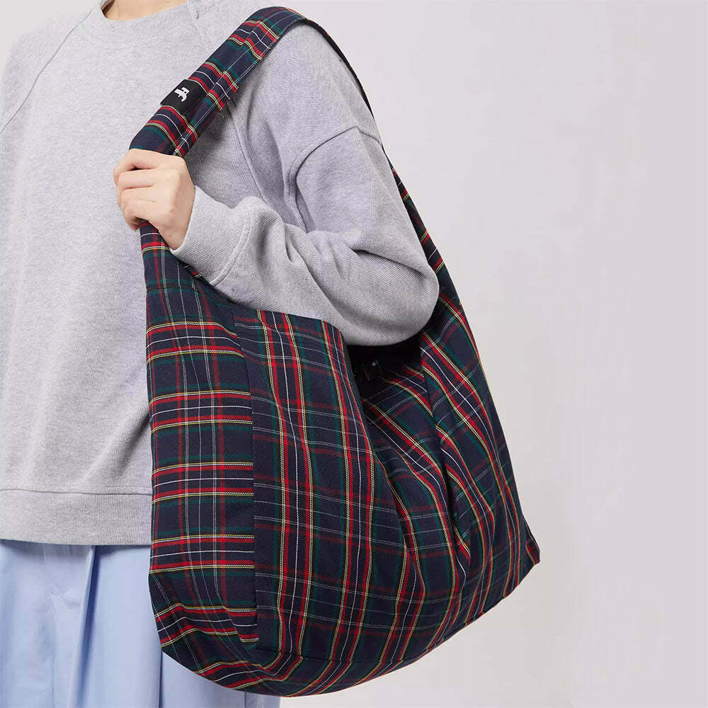 Y2K Fashion Plaid Tote Bag - Cute Aesthetic Accessory for Trendy Looks