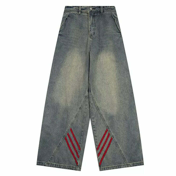 Y2K Fashion Red Stripe Baggy Jeans - Grunge Aesthetic & Cute Outfits