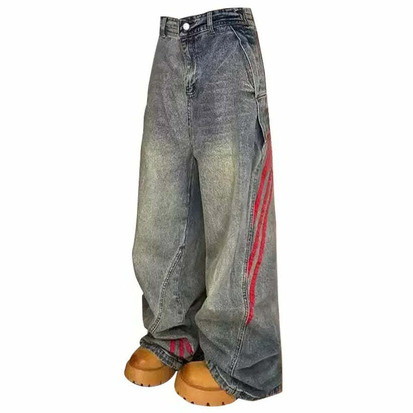 Y2K Fashion Red Stripe Baggy Jeans - Grunge Aesthetic & Cute Outfits