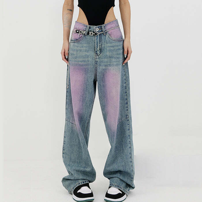 Y2K Fashion Skater Girl Baggy Jeans for Trendy Grunge Aesthetic Outfits