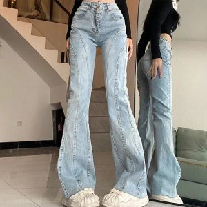 Y2K Fashion Skywave Stitch Flare Jeans for Grunge & Coquette Aesthetic