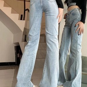 Y2K Fashion Skywave Stitch Flare Jeans for Grunge & Coquette Aesthetic