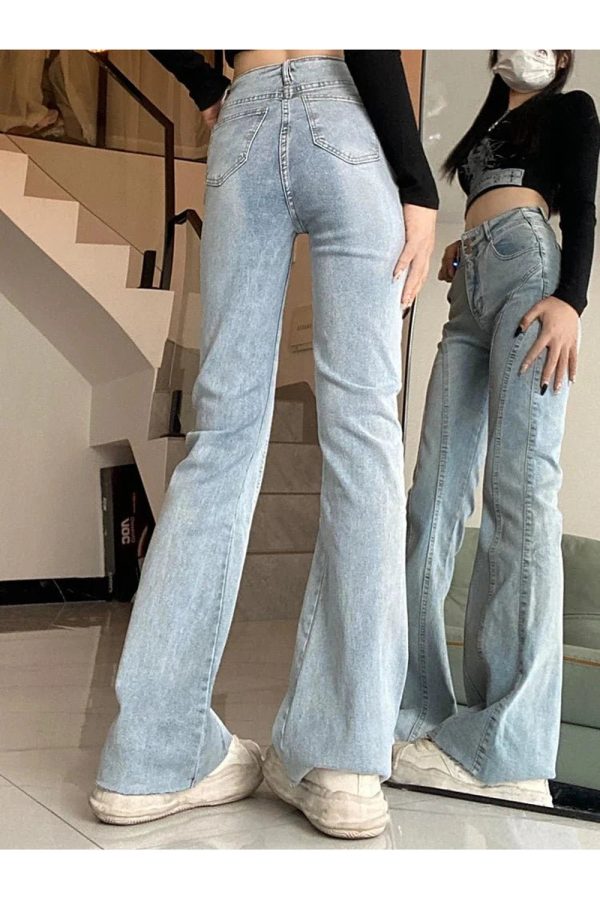 Y2K Fashion Skywave Stitch Flare Jeans for Grunge & Coquette Aesthetic