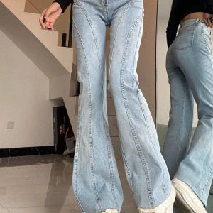 Y2K Fashion Skywave Stitch Flare Jeans for Grunge & Coquette Aesthetic