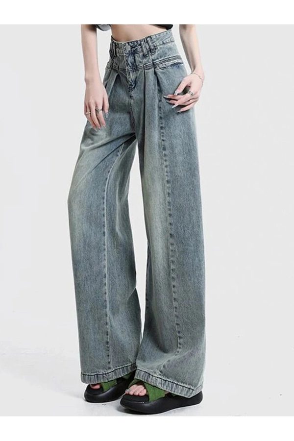 Y2K Fashion Ultra Wide-Leg Baggy Jeans for Grunge & Coquette Aesthetic