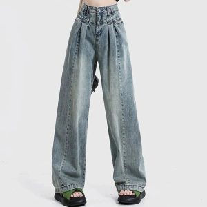 Y2K Fashion Ultra Wide-Leg Baggy Jeans for Grunge & Coquette Aesthetic