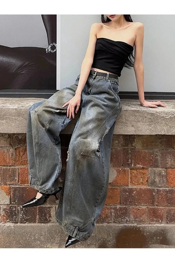 Y2K Fashion Wide-Leg Jeans: Grunge Aesthetic & Cute Tops Essential