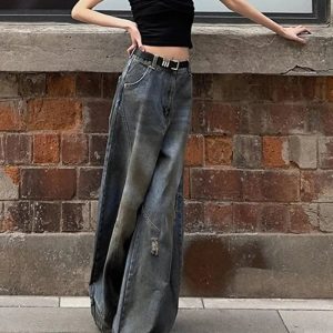 Y2K Fashion Wide-Leg Jeans: Grunge Aesthetic & Cute Tops Essential