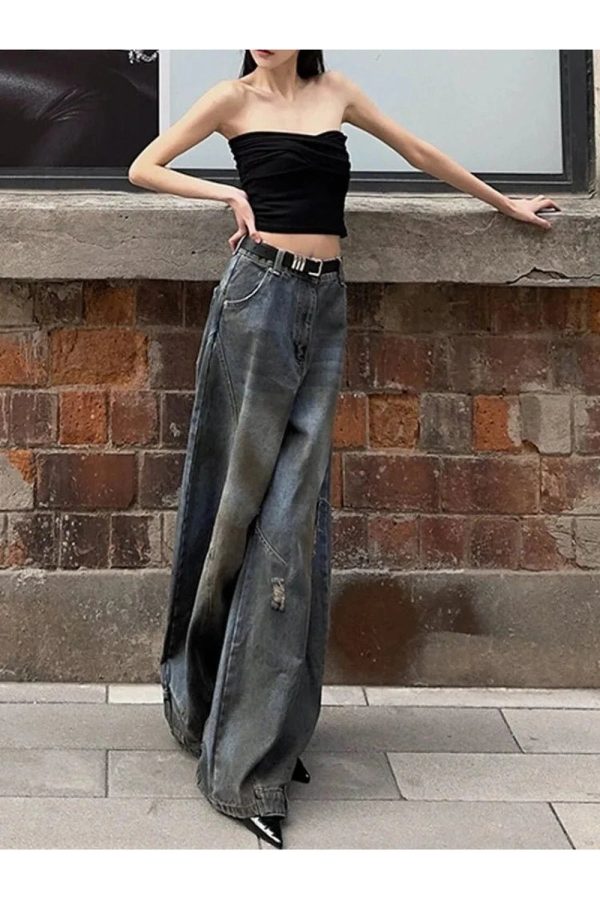 Y2K Fashion Wide-Leg Jeans: Grunge Aesthetic & Cute Tops Essential