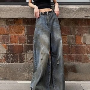 Y2K Fashion Wide-Leg Jeans: Grunge Aesthetic & Cute Tops Essential