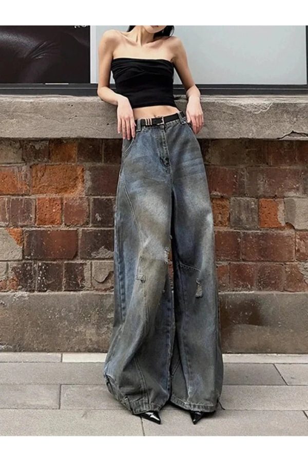 Y2K Fashion Wide-Leg Jeans: Grunge Aesthetic & Cute Tops Essential