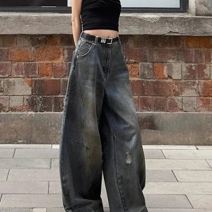 Y2K Fashion Wide-Leg Jeans: Grunge Aesthetic & Cute Tops Essential