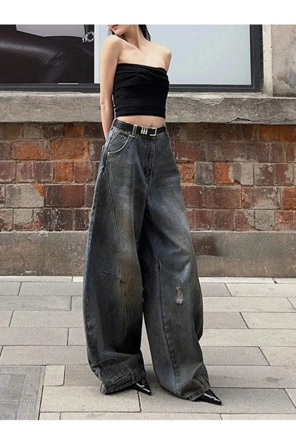 Y2K Fashion Wide-Leg Jeans: Grunge Aesthetic & Cute Tops Essential