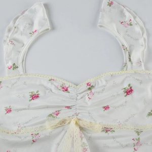 Y2K Floral Ruffle Strap Top - Coquette Aesthetic Cute Pastel Goth Style