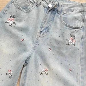 Y2K Floral Wide-Leg Jeans: Cute Pastel Goth & Grunge Aesthetic Vibes