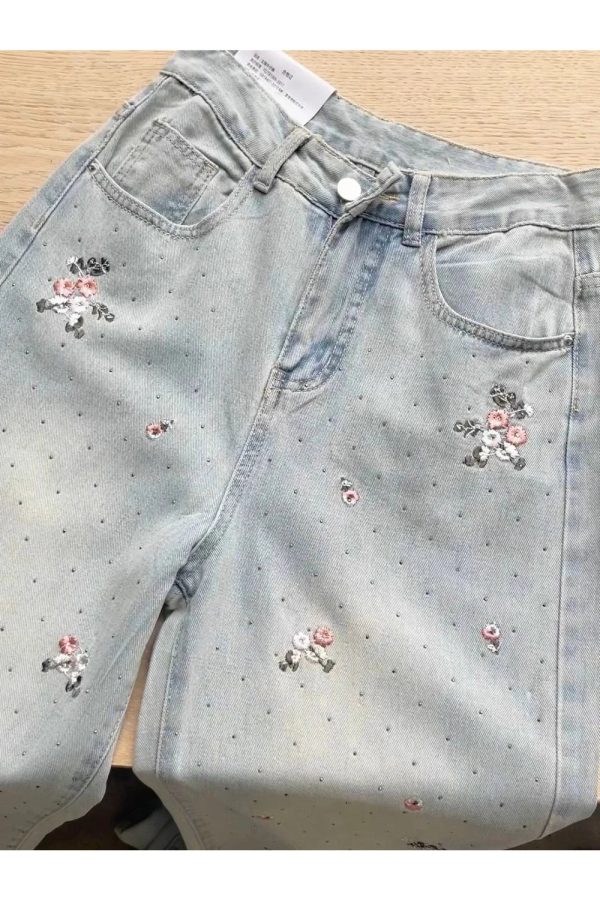 Y2K Floral Wide-Leg Jeans: Cute Pastel Goth & Grunge Aesthetic Vibes