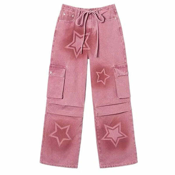 Y2K Graffiti Star Jeans: Trendy Baggy Y2K Fashion for Coquette & Grunge Aesthetics