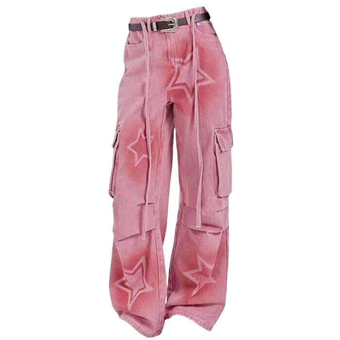 Y2K Graffiti Star Jeans: Trendy Baggy Y2K Fashion for Coquette & Grunge Aesthetics