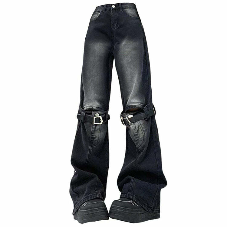 Y2K Grunge Aesthetic Knee Buckle Jeans for Trendy Outfits & Styles