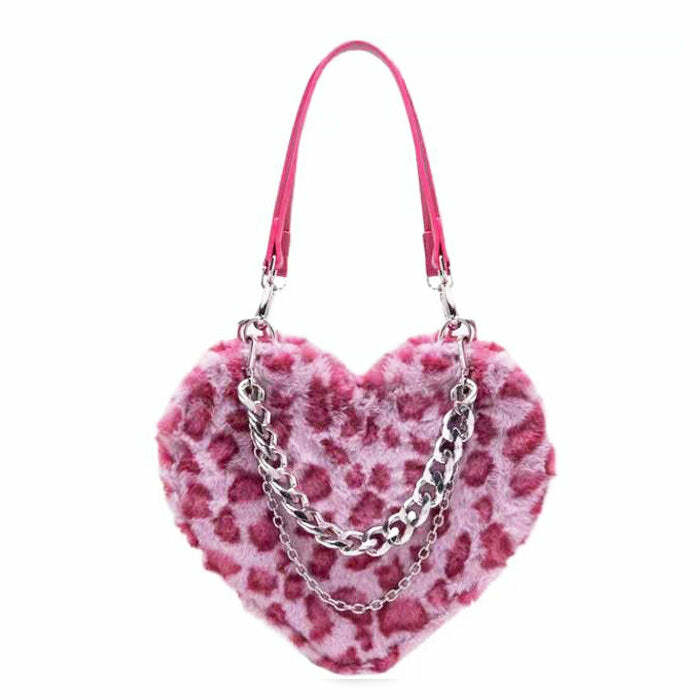 Y2K Heart Fuzzy Bag - Cute Y2K Accessories for Coquette & Grunge Aesthetic