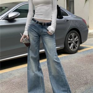 Y2K High-Waisted Wide-Leg Jeans for Grunge & Coquette Aesthetic Outfits