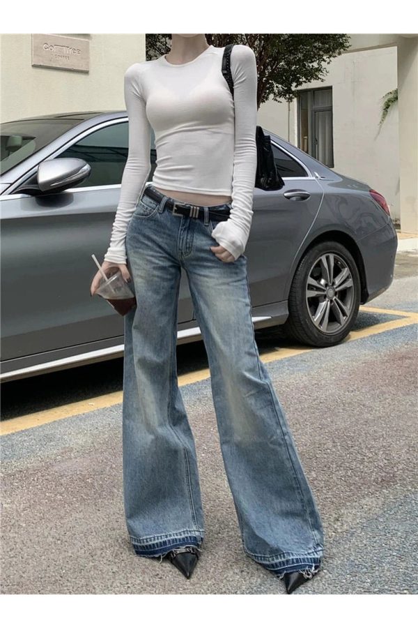 Y2K High-Waisted Wide-Leg Jeans for Grunge & Coquette Aesthetic Outfits