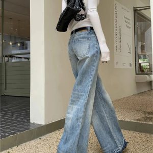 Y2K High-Waisted Wide-Leg Jeans for Grunge & Coquette Aesthetic Outfits