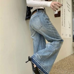 Y2K High-Waisted Wide-Leg Jeans for Grunge & Coquette Aesthetic Outfits