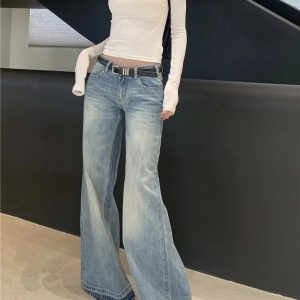 Y2K High-Waisted Wide-Leg Jeans for Grunge & Coquette Aesthetic Outfits