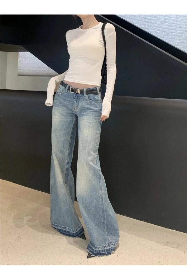 Y2K High-Waisted Wide-Leg Jeans for Grunge & Coquette Aesthetic Outfits