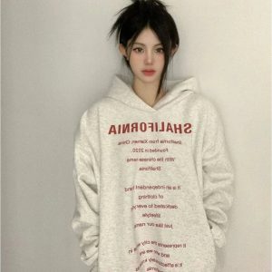 Y2K Oversized Typography Hoodie - Grunge & Coquette Aesthetic Style