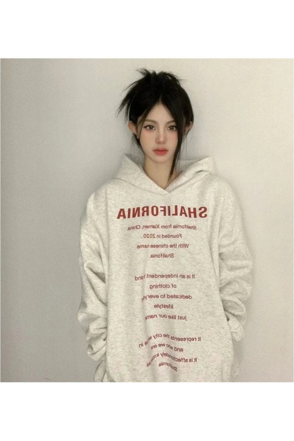 Y2K Oversized Typography Hoodie - Grunge & Coquette Aesthetic Style