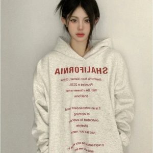 Y2K Oversized Typography Hoodie - Grunge & Coquette Aesthetic Style