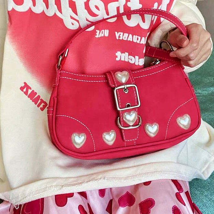 Y2K Pearl Heart Bag: Cute Accessory for Coquette & Grunge Aesthetic