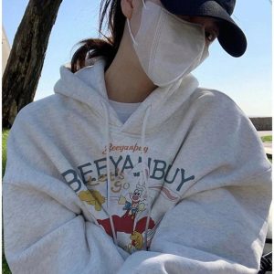 Y2K Retro Cartoon Graphic Hoodie - Cute Pastel Goth & Grunge Aesthetic