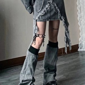 Y2K Shredded Chaos Denim Set: Grunge Aesthetic & Cute Tops Vibes